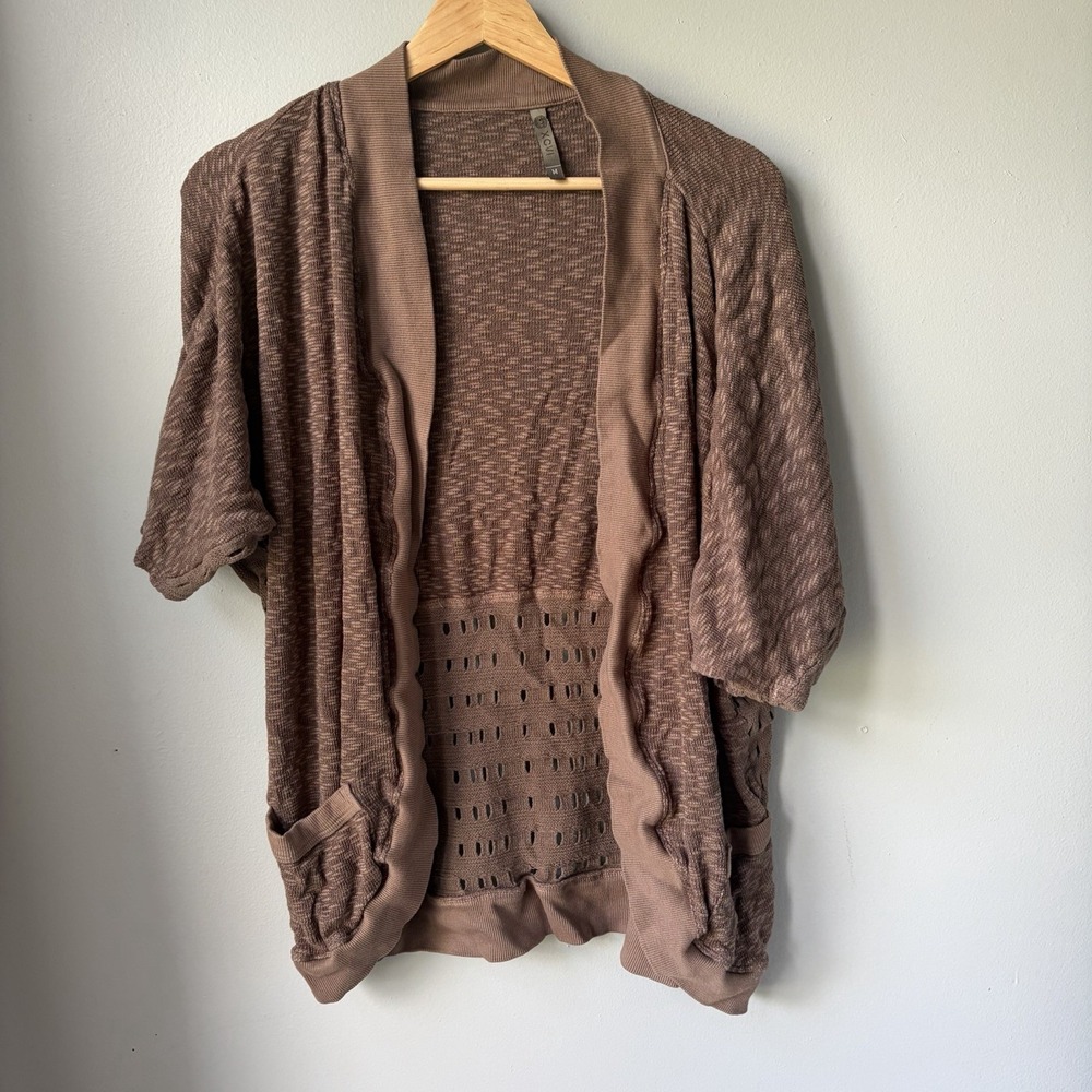 XCVI Short Sleeve cardigan Brown Textured Knit Women's Size M Unique 100% Cotton
